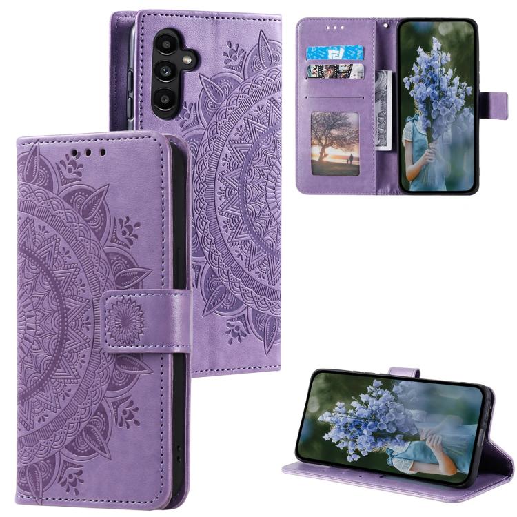 Funda de cuero con relieve de flor tótem y cordón para Samsung Galaxy S25 FE 5G (morado)