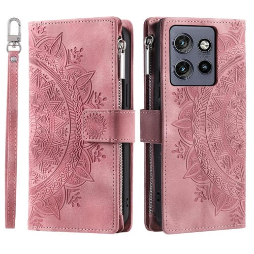 Funda de Cuero con Cremallera y Múltiples Tarjetas para Motorola Edge 50 Neo (Rosa)