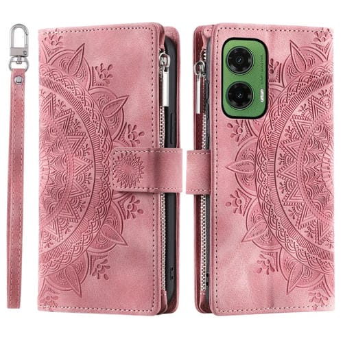 Funda de Cuero para Motorola Moto G35 con Cremallera y Múltiples Tarjetas (Rosa)