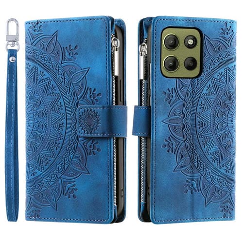 Funda de Cuero con Cremallera y Tarjetero para Motorola Moto G15 (Azul)