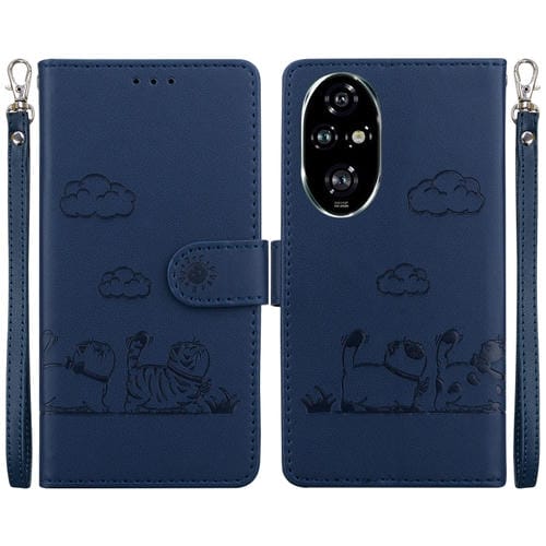 Funda de Cuero Rfid para Honor 200 Pro 5G con Diseño de Gatos (Azul)