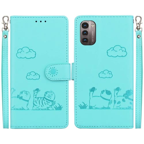 Funda de Cuero Rfid para Nokia G21/G11 con Diseño de Gatos (Verde)
