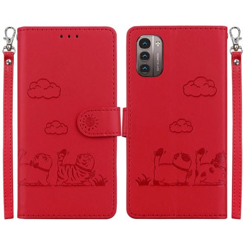 Funda de Cuero Rfid para Nokia G21/G11 con Diseño de Gatos (Roja)
