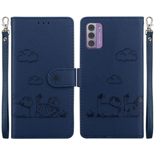 Funda de Cuero Rfid para Nokia G42 con Diseño de Gatos (Azul)