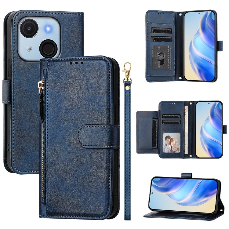 Funda de Cuero con Cremallera y Ranuras para Tarjetas para Itel A50C (Azul)