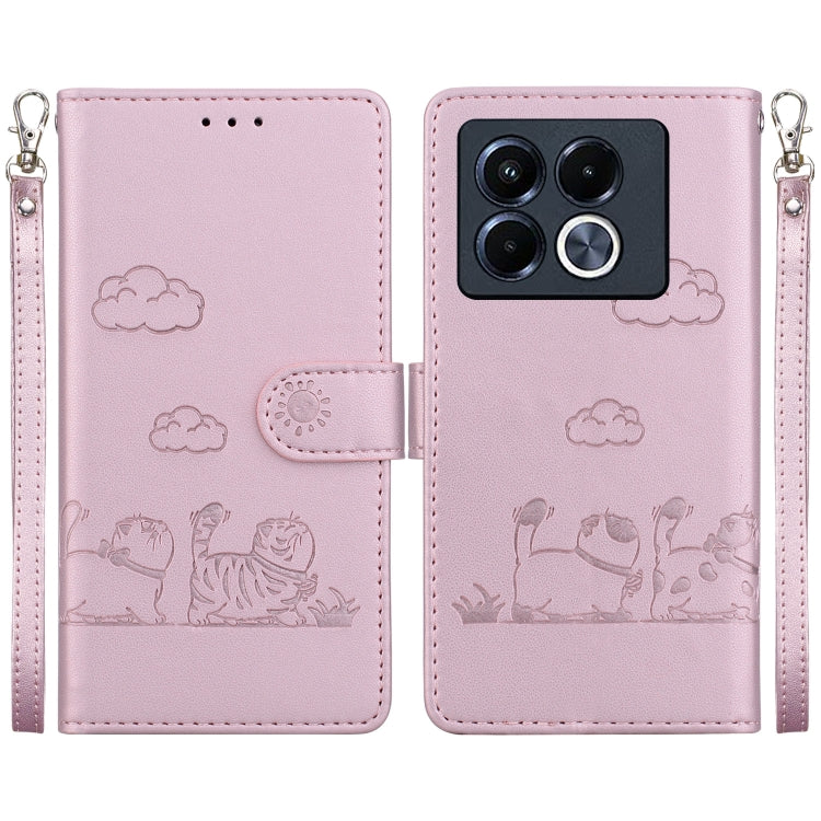 Funda de Cuero Rfid para Infinix Note 40 5G con Diseño de Gatos (Oro Rosa)