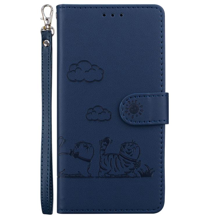 Funda de cuero RFID con diseño de gatos para Infinix Hot 50 Pro 4G (azul)