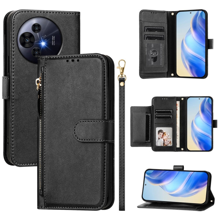 Funda de Cuero con Cremallera y Ranuras para Tarjetas para TCL 50 Pro Nxtpaper (Negro)