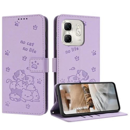 Funda de Cuero para Infinix Smart 9 5G Hot 50I 5G con Diseño de Gatito y Cordón (Morado)