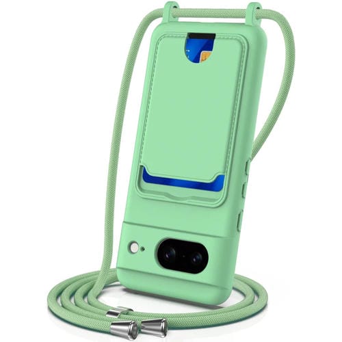 Funda para Teléfono Silicona Líquida con Cordón y Bolsa para Tarjetas para Google Pixel 8 (Verde)