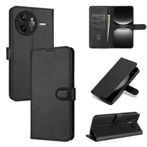 Funda de Piel Sintética con Tapa y Textura de Piel de Becerro para Redmi K80 Pro Azns (Negra)
