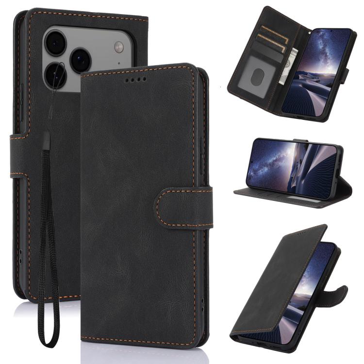 Funda de piel de becerro con textura de fantasía para iPhone 17 Pro (negra)