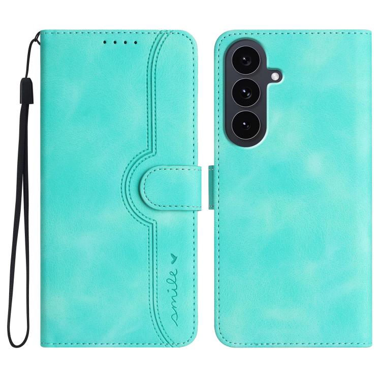 Funda de piel con diseño de corazón para Samsung Galaxy S25 FE 5G (azul claro)