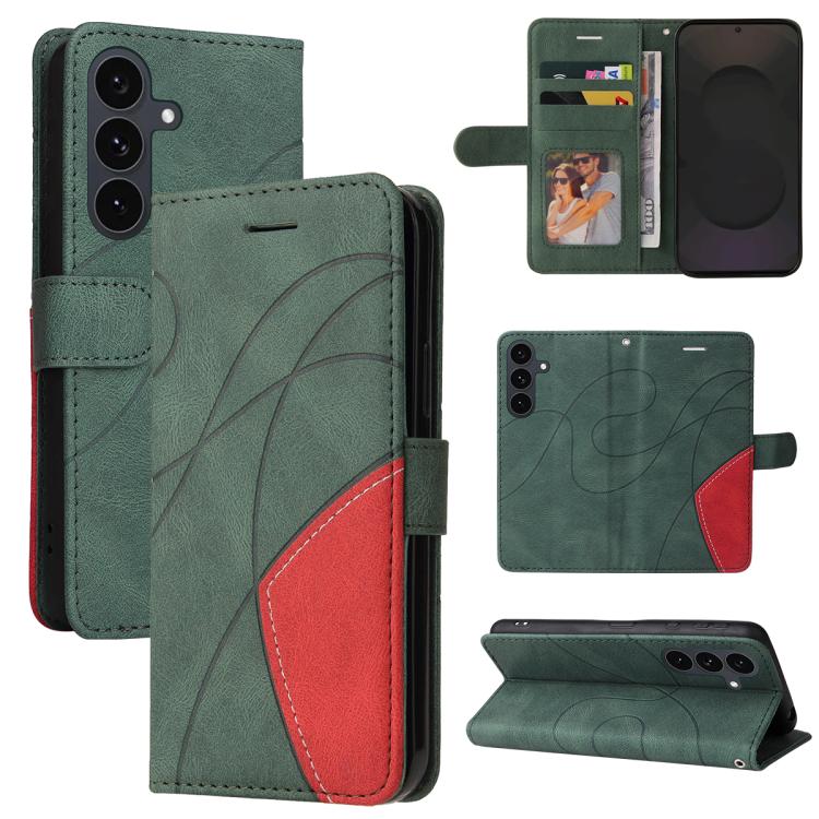 Funda de cuero con tapa y dos colores para Samsung Galaxy S25 FE 5G (verde)