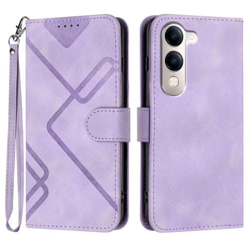Funda de Cuero con Textura de Piel y Diseño de Líneas Globales para Vivo Y29S 5G / Y04 4G (Morado Claro)