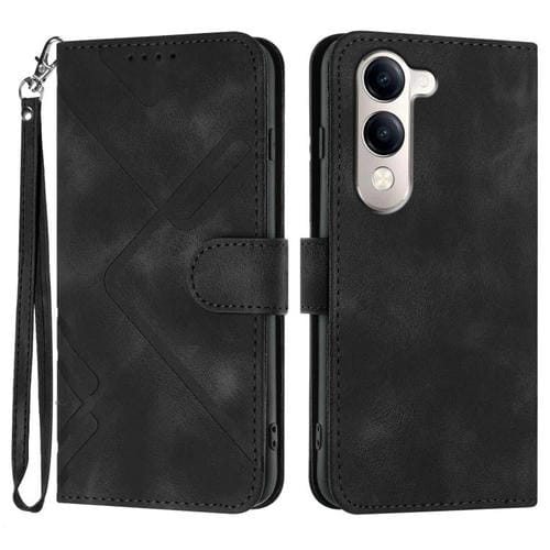 Funda de Cuero con Textura de Piel y Diseño de Líneas Globales para Vivo Y29S 5G / Y04 4G (Negra)