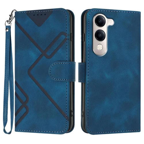 Funda de Cuero con Textura de Piel y Patrón de Líneas Globales para Vivo Y29S 5G / Y04 4G (Azul Real)