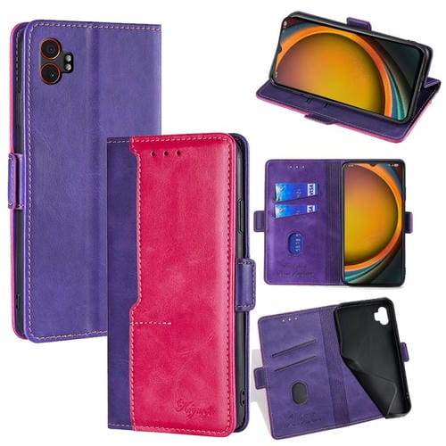Funda de cuero con hebilla lateral en color de contraste para Samsung Galaxy Xcover 7 Pro 5G (morado y rojo rosa)
