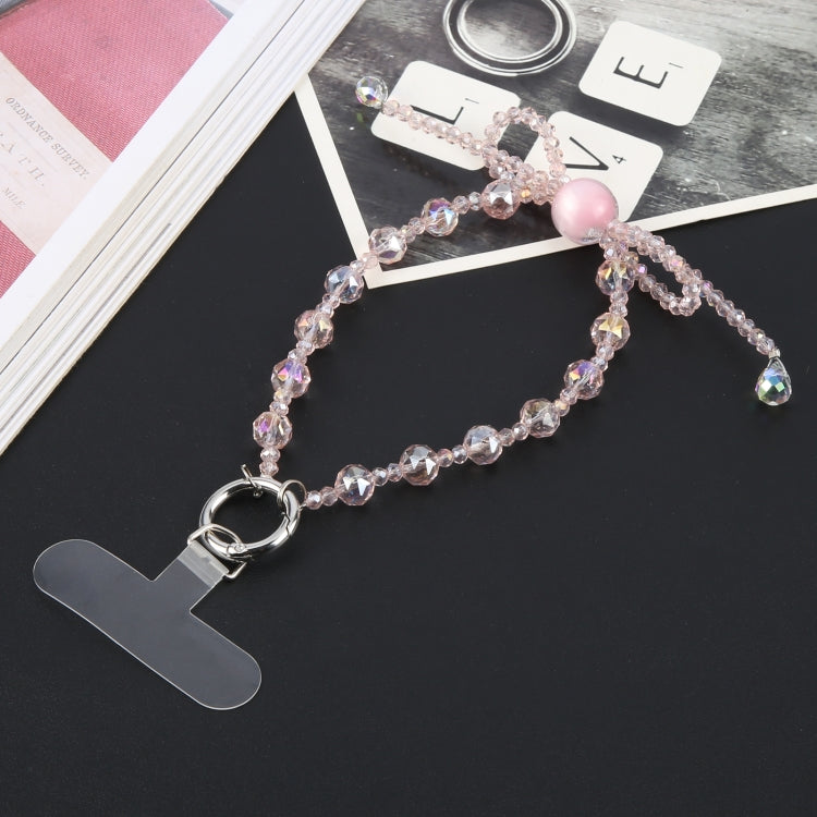 Cordón corto con cadena de cuentas y lazo antipérdida para teléfono móvil (Rosa)
