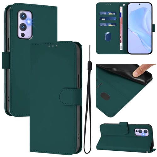 Funda de Cuero con Cordón para OnePlus 9 Skin Feel (Verde Oscuro)