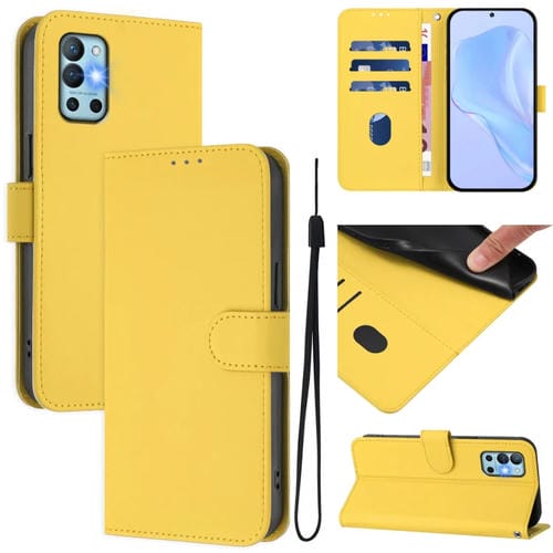 Funda de Piel Texturizada para OnePlus 9R y 8T con Cordón (Amarillo Limón)