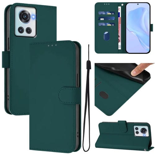 Funda de Cuero con Cordón para OnePlus 10R/Ace Skin Feel (Verde Oscuro)