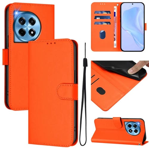 Funda de Cuero con Cordón para OnePlus 12 5G con Tacto de Piel (Naranja)