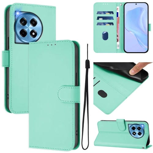 Funda de Cuero con Cordón para OnePlus 12 5G con Tacto de Piel (Verde Menta)