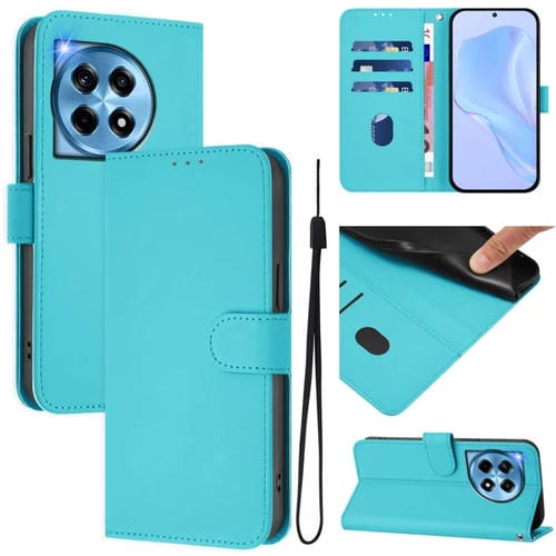Funda de Cuero con Cordón para OnePlus 12 5G con Tacto de Piel (Azul Lago)