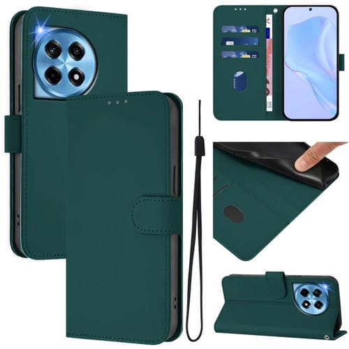 Funda de Cuero con Cordón para OnePlus 12R 5G con Tacto de Piel (Verde Oscuro)