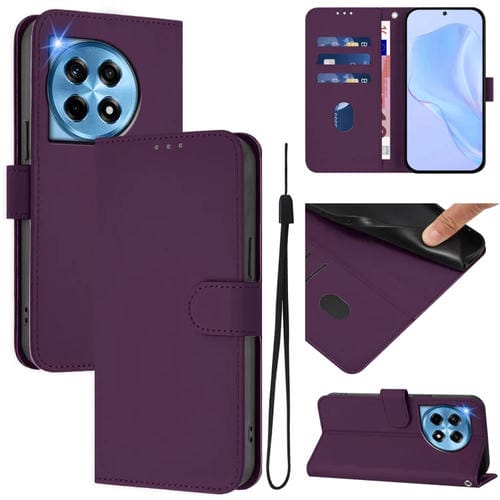 Funda de Cuero con Cordón para OnePlus 12R 5G con Tacto de Piel (Violeta)