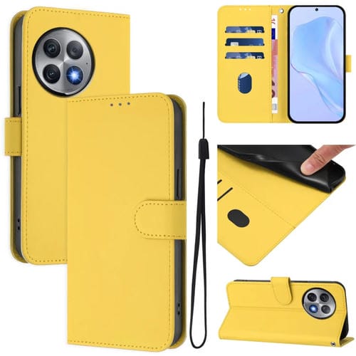 Funda de Cuero Textura Piel para OnePlus Ace 2 Pro 5G con Cordón (Amarillo Limón)