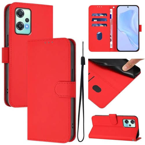 Funda de Cuero con Cordón para OnePlus Nord Ce 2 Lite 5G (Rojo)