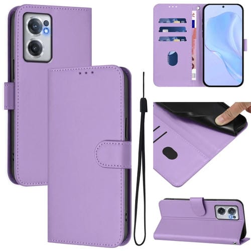 Funda de Piel Sintética con Cordón para OnePlus Nord Ce 2 5G (Morado Lavanda)