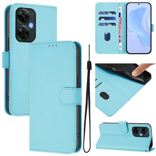 Funda de Cuero Textura Piel para OnePlus Nord Ce 3 Lite 5G con Cordón (Azul Cielo)