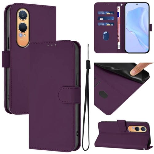 Funda de Cuero con Cordón para OnePlus Nord CE4 Lite 5G con Tacto de Piel (Violeta)