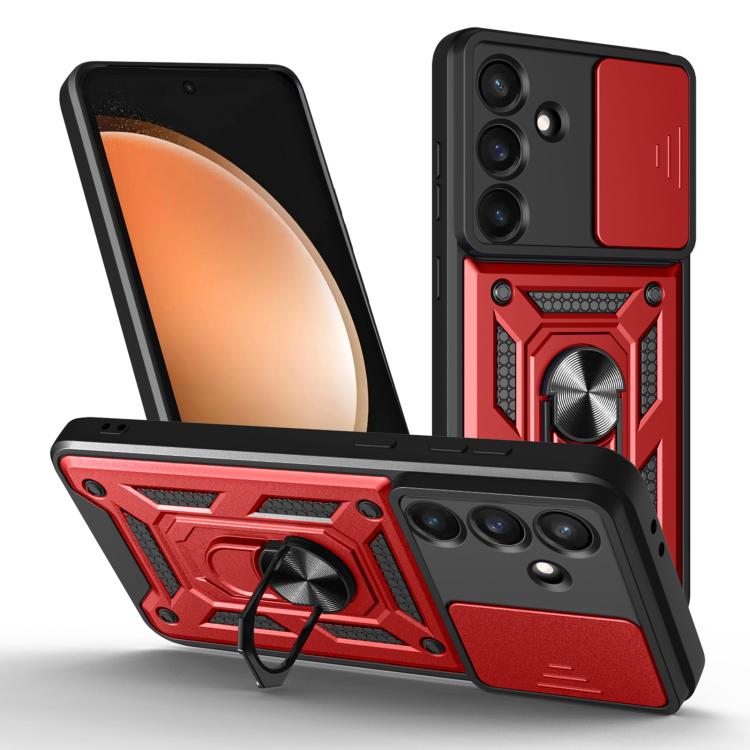 Funda de TPU y PC con diseño de cámara deslizante para Samsung Galaxy S25 FE 5G (roja)