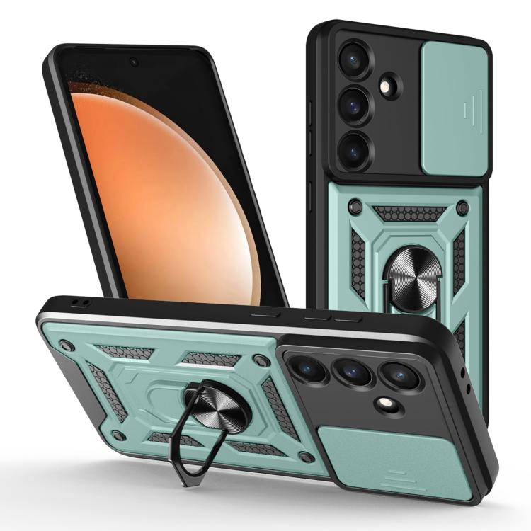 Funda de TPU y PC con diseño de cámara deslizante para Samsung Galaxy S25 FE 5G (verde)