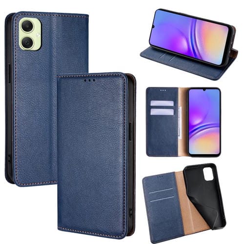 Funda de cuero magnético con acabado brillante y aceite para Samsung Galaxy A05 4G (azul)