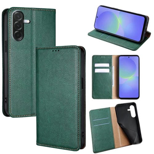 Funda magnética de cuero con acabado brillante y aceite para Samsung Galaxy A36 5G (verde)