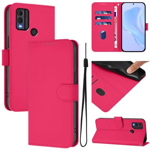 Funda de Piel Sintética con Cordón para Nokia C22 (Rosa y Rojo)