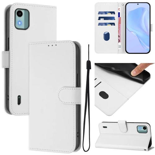 Funda de Piel con Cordón para Teléfono Nokia C12 (Blanco) Tacto Agradable