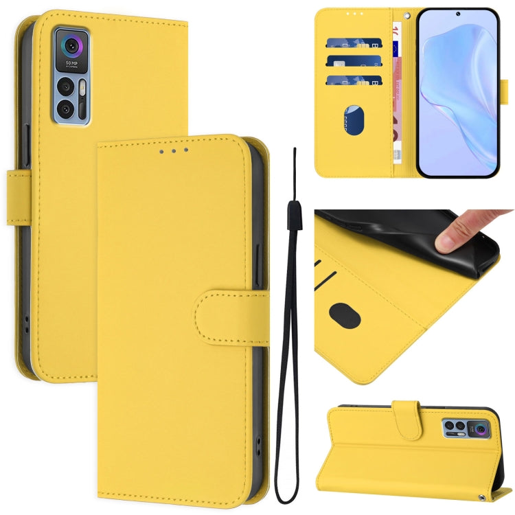Funda de Cuero con Cordón para Teléfono TCL 30 4G 30 5G 30+ Tacto Piel (Amarillo Limón)