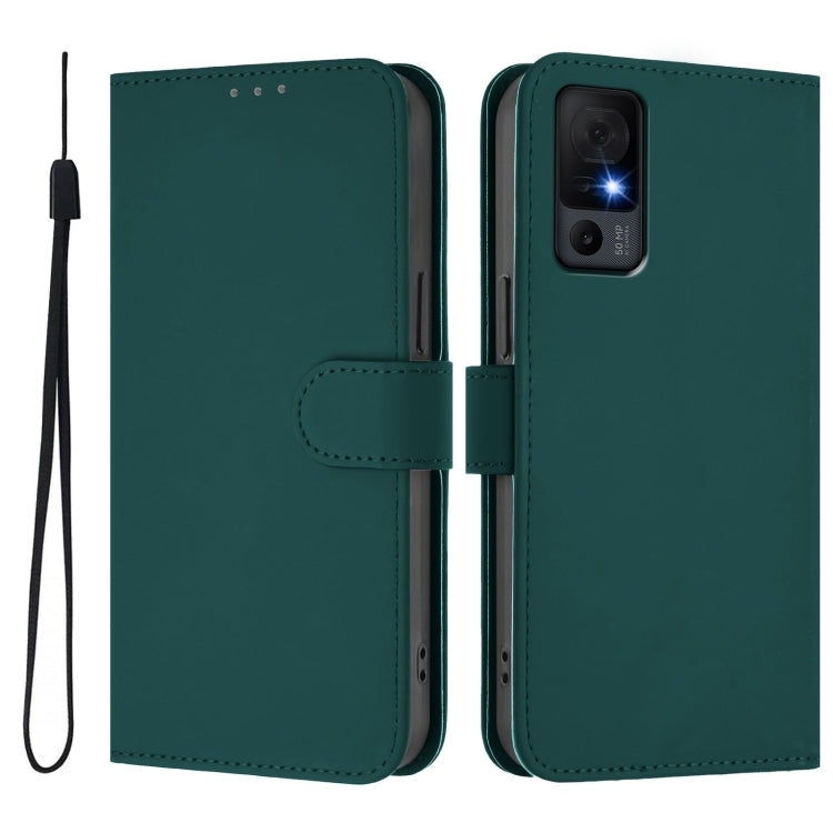 Funda de Piel Sintética con Cordón para Teléfono TCL 40 XL/40 T T608Dl (Verde Oscuro)