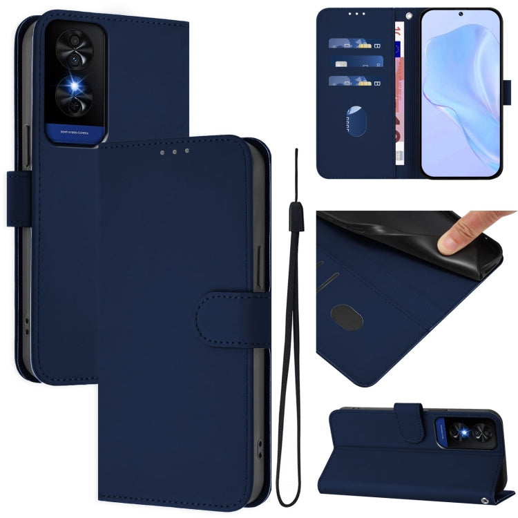 Funda de Cuero con Cordón para Teléfono TCL 50 5G / 50 Xe Nxtpaper 5G (Azul Marino)