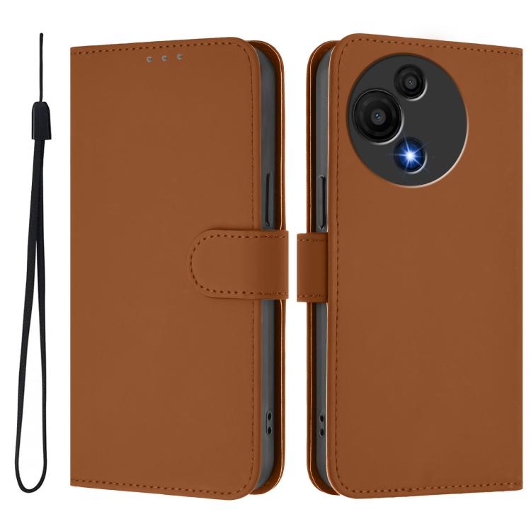 Funda de cuero con textura de piel y cordón para TCL 605/60 SE (marrón)