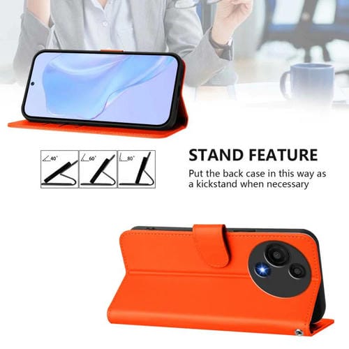 Funda de cuero con textura de piel y cordón para TCL 605/60 SE (naranja)