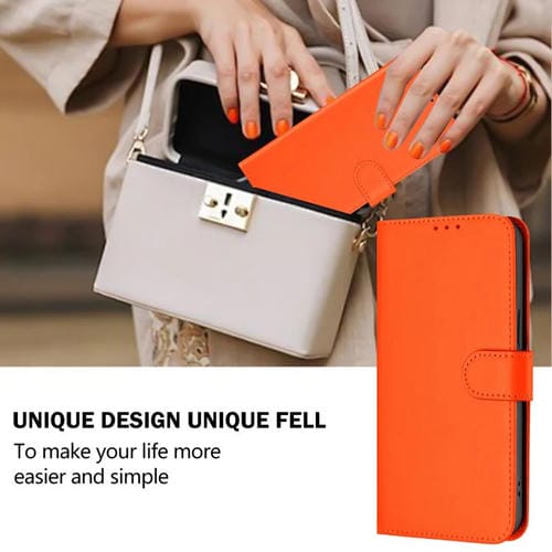 Funda de cuero con textura de piel y cordón para TCL 605/60 SE (naranja)
