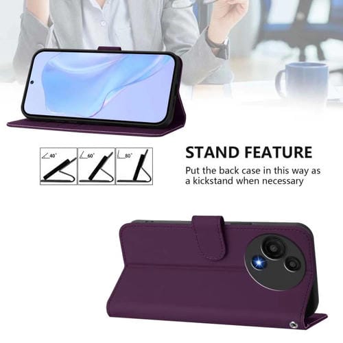 Funda de piel con cordón para TCL 605/60 SE, color liso y tacto suave (violeta)