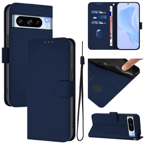 Funda de Cuero con Cordón para Google Pixel 8 Pro (Azul Marino) Diseño Piel Liso